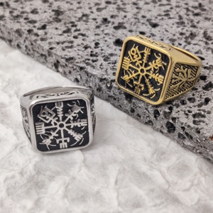 Anillo de hombre nórdico vikingo chapado en oro rosa de acero inoxidable con brújula, runa noruega, árbol de la vida y lobo, joyería al por mayor MRD011 - Product Image 3