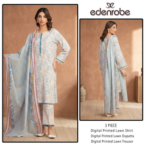 Edenrobe unstiched Digital Printed Lawn 3 Piece suit Floral Print Traditional Women's Casual Wear Summer - Product Image 1