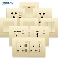 XIMLON - Enchufe de Pared Universal Eléctrico de 13 A, Estándar del Reino Unido, Dorado, con 2 Puertos USB A y 1 Puerto USB-C, Clasificación IP21, 86 Enchufes de Pared