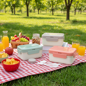 Juego de Loncheras de Plástico PP Personalizadas al por Mayor, Vajilla Portátil <span class=keywords><strong>para</strong></span> Camping, Apta <span class=keywords><strong>para</strong></span> Microondas, Certificada por FCM, Bento Box - Product Image 4