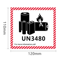 Étiquettes autocollantes personnalisées 120*110 en papier brillant pour avertissement de batterie au lithium, découpées à la forme, imperméables, imprimées à la machine pour emballage