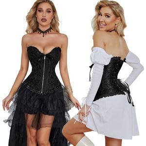 Vrouwen Plus Size Korset Mode Vintage Bloemenrits Veters Overbustier Crop Goedkope Zwarte Witte Korset Korsetten Tops - Product Image 3