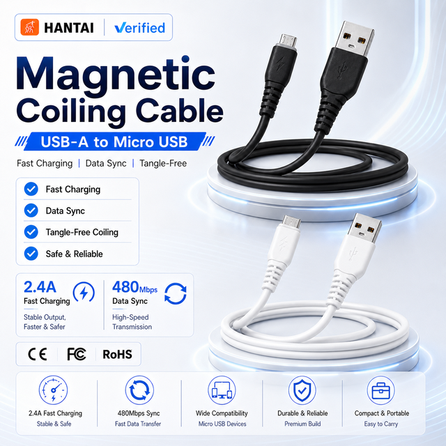 Universal Micro USB Cable 2.4A Fast Charger White Flexible PVC Charging Cord Compatible With Android Kindle Devices