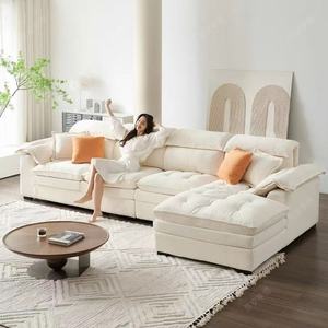Juego de Sofás Estilo Crema, Diseño Moderno Francés para Apartamentos Pequeños, Sala de Estar de Lujo Ligero, Sofá de Tela de Terciopelo Leche - Product Image 2