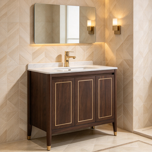 Mueble de Baño Independiente de Madera Sólida con Acabado en Nogal Oscuro Vintage - Product Image 4
