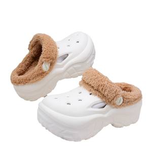 Sabots Bace EVA à semelles épaisses, chaussures chaudes en coton pour femmes, pour l'hiver, à porter à la maison, beige, blanc, rose, noir - Product Image 3