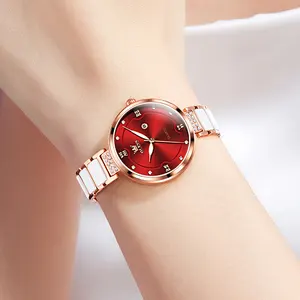 OLEVS 5589 OEM personalizado de lujo de cerámica de moda reloj de lujo para niñas de acero inoxidable de cerámica mujer relojes de pulsera reloj de cuarzo