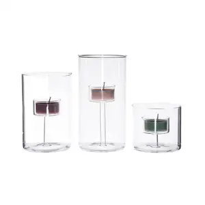 Glass Tealight Candle Holder Clear Modern Cylinder Round Candlestick Holder Tealight Votive Table Centerpieces Wedding Decor