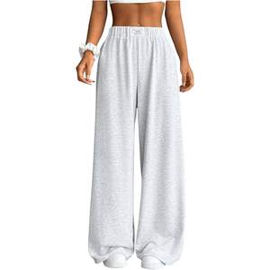 Pantalon de survêtement large pour fille, taille haute élastique, coupe ample avec poches, 100 % coton éponge respirant - Product Image 1