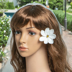 Hawaïen Tropical <span class=keywords><strong>Artificielle</strong></span> 8CM EVA Partie Blanc Mousse <span class=keywords><strong>Tiaré</strong></span> <span class=keywords><strong>Fleur</strong></span> w Pointe Jaune Oreille Pick Accessoires <span class=keywords><strong>De</strong></span> Cheveux <span class=keywords><strong>De</strong></span> Mariage - Product Image 4