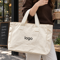 Tas Belanja Kanvas Custom Logo Warna Ivory 48x35x12 cm dengan Pegangan Panjang untuk Merek Klub Pilates dan Hadiah Ulang Tahun Studio