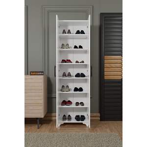 Moderno Armario Multiusos de Madera Maciza con 7 Estantes, Organizador de Almacenamiento con 2 Puertas y Zapatero, Material de Panel - Product Image 3