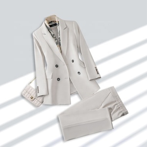 Costumes d'affaires pour femmes d'approvisionnement d'usine Blazers de style solide et manteaux de smoking avec <span class=keywords><strong>pantalon</strong></span> tissé de décoration de bouton - Product Image 3