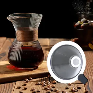 Übergießer Kaffee Kessel Kaffeemaschine mit Trichter Edelstahlfilter, hoch-Borosilikat-Glas Kaffee Karaffe Teilung Topf