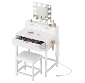 Toeletta Moderna in Legno con Specchio e Cassetti, Scrivania di Lusso per Trucco da Camera da Letto - Product Image 1