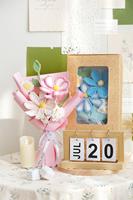 Bouquet de fleurs artificielles en crochet fait main, rose Galsang et lys, Qianzhiyu HS089, 32*21cm, coton, aspect fourrure