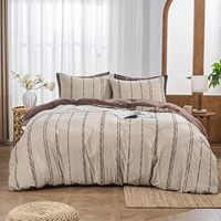 Ensemble de housse de couette rayée 100% coton, taille Queen, housse de couette avec rayures brodées, ensemble de literie doux pour toutes les saisons