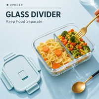 Ensemble de récipients de préparation alimentaire en verre borosilicate, boîte bento divisée avec couvercle hermétique, compatible four et congélateur, vente en gros OEM direct usine