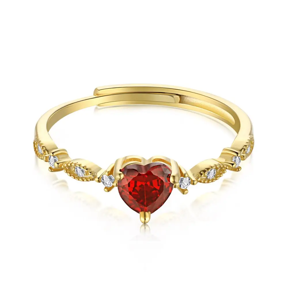 5A Heart Cut Red Cubic Zirconia 18K placcato oro 925 anelli regolabili aperti ridimensionabili per le donne