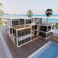 Villa de luxe modulaire en acier à trois étages, type conteneur, pour hôtel-resort, avec grande terrasse, clé en main, préfabriquée