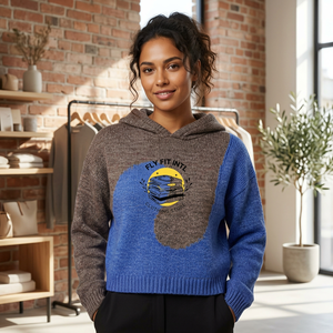 Sudadera con Capucha Unisex Fly Fit International, Tejida en Felpa, con Logotipo Frontal y Bolsillo, Estilo Casual para Otoño, Corte Holgado, 100% Algodón, Color Azul Sólido - Product Image 3