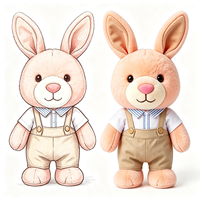 Adorable lapin en peluche, poupée en peluche, style preppy, chemise kaki, pantalon à bretelles, tenue douce, jouet en peluche de haute qualité