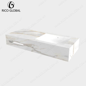 Lavabo de Porcelana de una Pieza, Estilo Mármol, Elegante, Superficie Sólida, Producto de Lavabo Individual - Product Image 4