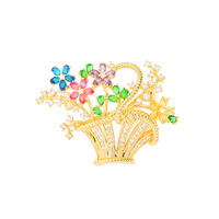 Broche de luxe XILIANGFEIZI de haute qualité en zircon, motif panier de fleurs coloré, accessoires de revers de costume au design personnalisé