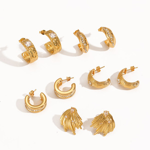 Pendientes de Aro con Forma de C y Pedrería, Chapados en Oro de 18k, Aleación de Zinc, Joyería de Fiesta para Mujer, Elegantes y a la Moda - Product Image 4