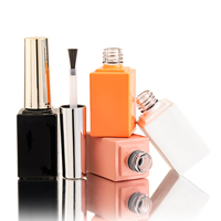 10ml Logo Personnalisé Couche de Finition Couleur Manteau Bouteille Carrée Noir Orange Vide Vernis À Ongles Bouteille En Verre Avec Brosse et Or Unique Cap