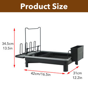 מתקן אחסון צדדי לכיור מברזל, מתקן ייבוש כלים עם מחזיק סכו\\\"ם, מתקן ייבוש מטליות, מעמד לכוסות, צינור ניקוז, רגליים מוגבהות - Product Image 6