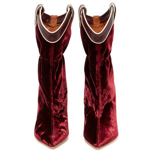 Stivaletti personalizzati Plus Size 45 da <span class=keywords><strong>donna</strong></span> con tacco alto sottile da vino rosso elastico in camoscio con tacco a spillo Short Western - Product Image 3