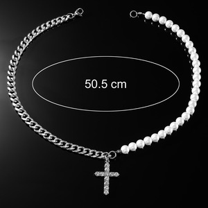 New Hot Selling Hiphop Style Retro Pearl <b>Cross</b> Pendant Necklace Personalized Design Men's Necklaces Fashion Jewelry Wholesale - Product Image 4
