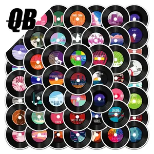 50Pcs Popular Trendy Music Vinyl Record Sticker For Skateboard Guitar Luggage Laptop Bottle Decorative Pack