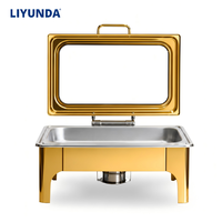Plat de service en acier inoxydable pour buffet, ensemble chauffe-plats de luxe doré à un ou deux compartiments pour mariages, banquets et traiteurs