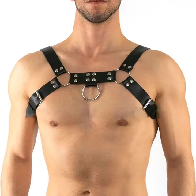 Harnais de poitrine réversible en cuir noir pour homme, 4 sangles, Kit de Bondage, bouledogue