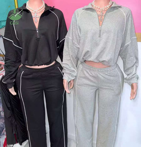 Novedades de Invierno y Otoño, Conjunto de <span class=keywords><strong>2</strong></span> Piezas para Mujer, Chaqueta Corta con Media Cremallera y Pantalones Largos Deportivos, Conjunto de Dos Piezas, Ropa para Mujer - Product Image 1