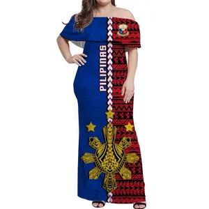 Philippines Off Shoulder Long Dress Pilipinas Sun Mix Polynesian Pattern Bodycon Women Skirt for Holiday Party Beach Summer POD