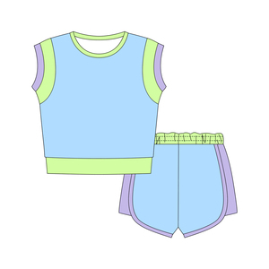 Conjunto de yoga sin mangas para niña, modelo GSD3309, personalizado, para niñas activas, con falda verde de estampado sólido, venta al por mayor, para verano. - Product Image 4