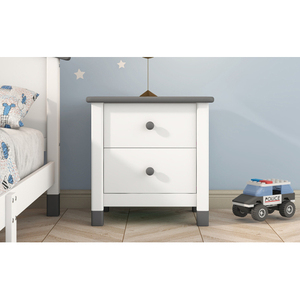 Modern <b>White</b> Gray Wooden Nightstand with Two Drawers for Kids Eco-Friendly Apartment Bedroom Furniture - Product Image 2