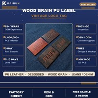 Étiquette en cuir PU 3D gaufré effet bois, logo vintage pour jeans, veste en denim, sac, personnalisable