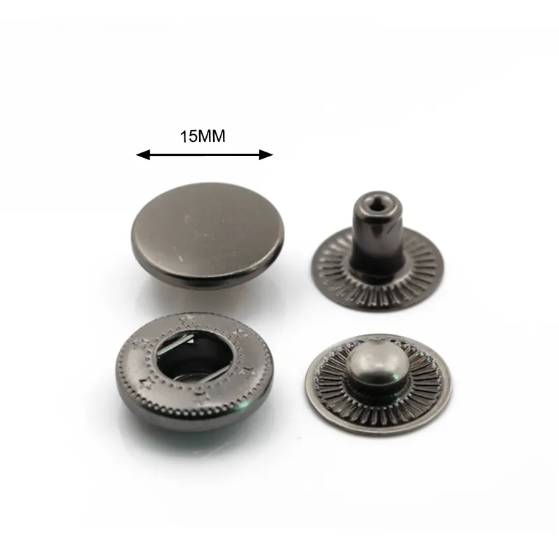 Heavy duty brass gunmetal finished 15mm flat cap metal press snap buttons fastener for leather craft