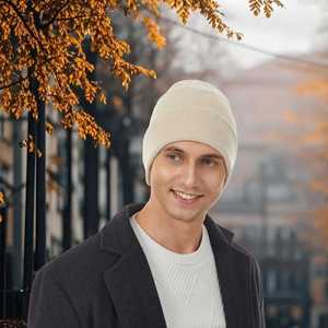 Bonnet tricoté pour homme 56-58 cm en fibre acrylique, chaud, pliable, pour l'automne et l'hiver - Product Image 2