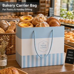 Bolsa <span class=keywords><strong>de</strong></span> Panadería Azul Claro con Rayas <span class=keywords><strong>y</strong></span> Asas, Ecológica, <span class=keywords><strong>de</strong></span> Grado Alimenticio, para Empacar Tartas <span class=keywords><strong>de</strong></span> Huevo <span class=keywords><strong>y</strong></span> <span class=keywords><strong>Hojaldre</strong></span>, con Logotipo Personalizado - Product Image 2