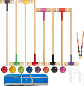 Ensemble de <span class=keywords><strong>croquet</strong></span> 8 joueurs avec maillettes en bois de caoutchouc de 32 pouces (norme réglementaire) et 28 pouces (taille standard), balles en PE colorées et piquets – Kit de jeu pour pelouse et jardin - Product Image 1