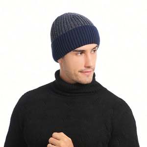 Bonnet d'hiver pour homme, nouveau style, double couche, tricoté, chaud, mélange cachemire, vente en gros - Product Image 1