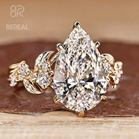 Bague de fiançailles de luxe en diamant CVD cultivé en laboratoire VVS, certifiée IGI, avec pierres latérales en diamant de laboratoire taille poire, bijoux fins