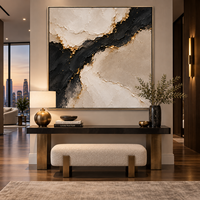 Peinture murale abstraite texturée 3D en toile, motif veiné minéral noir et beige, pour décoration de luxe d'hôtels, de villas et de salons