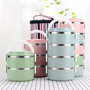 Wholesales 2800ML Round Food Storage Containers Durable 304 Stainless Steel Multilayer Insulation Lunch Box With Isothermic bag