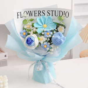 Bouquet <span class=keywords><strong>di</strong></span> Rose Artificiali in <span class=keywords><strong>Lana</strong></span> Lavorata a Mano, Fiori Misti Geshang all'Uncinetto, Rosa, Viola, Blu per Decorazioni ad Arco <span class=keywords><strong>di</strong></span> San Valentino - Product Image 2
